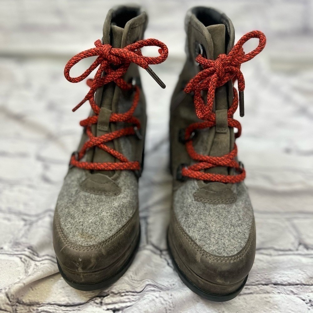 Sorel Evie Sport Lace Boots Quarry Grey Brown Waterproof NL3305-052 Womens 7.5